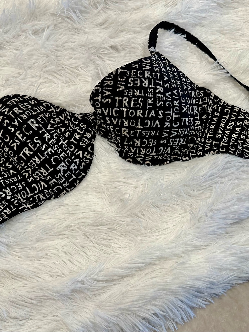 🖤🤍 Victoria’s Secret Cotton Lingerie Lined Demi Bra 38C Black Logo Print